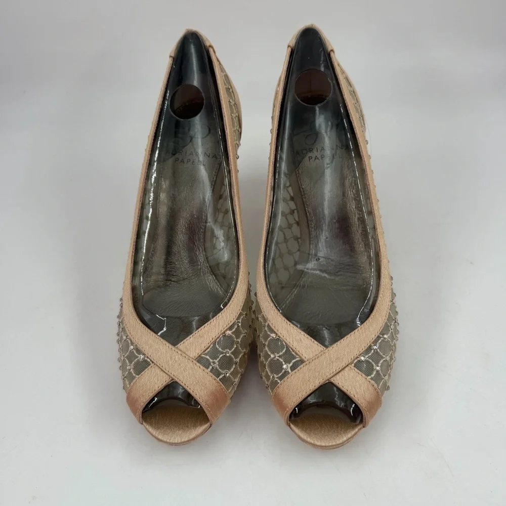 Adrianna Papell Zandra Beaded Lace -SZ 7M- Crystal Embellishments Peep Toe Pumps